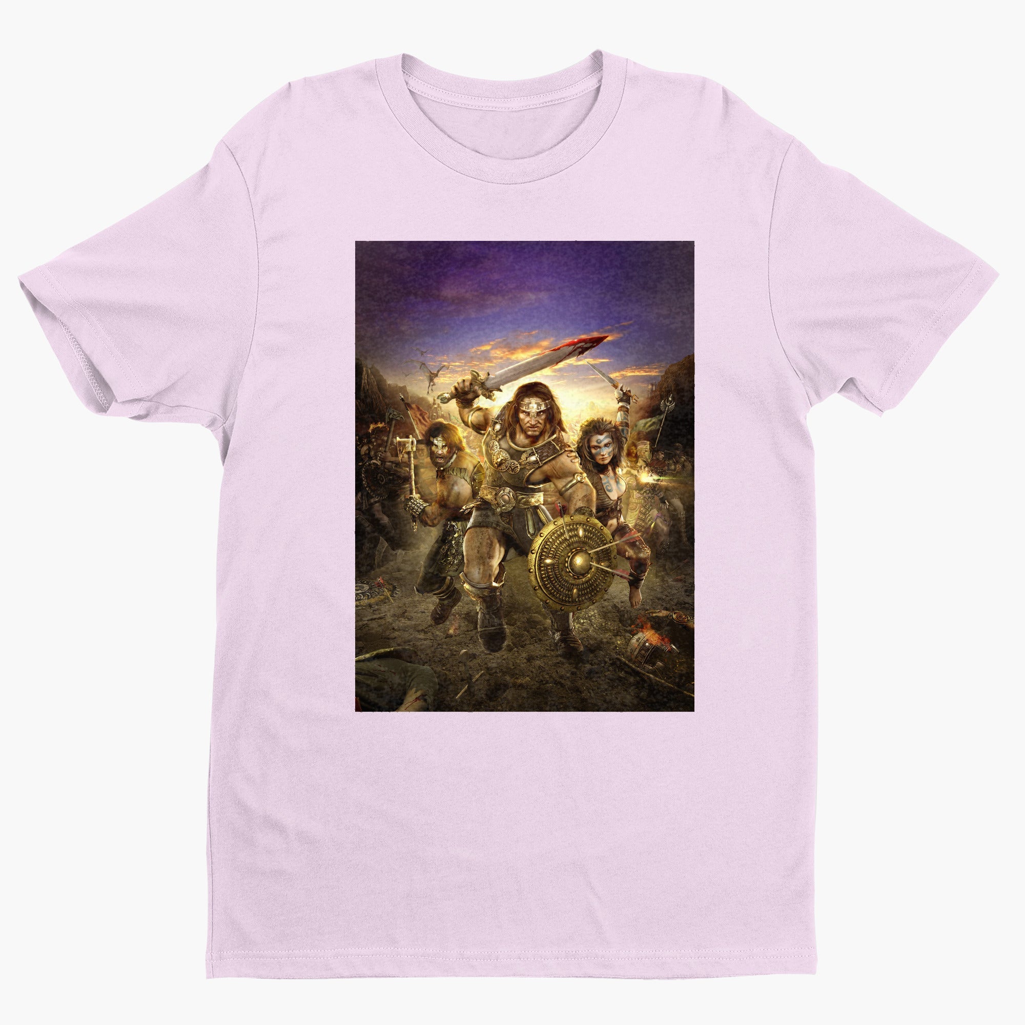 Age of Conan Hyborian Adventures tee — light pink unisex t-shirt, front view